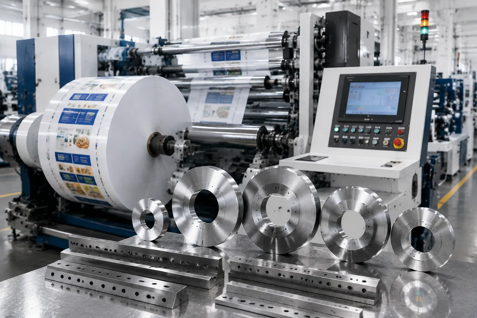 High speed packaging cutting slitter blades running on converting line