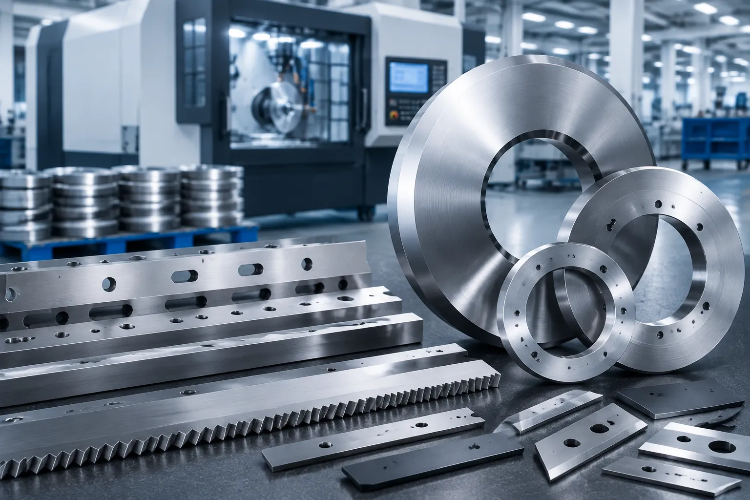 5-axis CNC blade grinding process demonstrating precision industrial knife production at Sharkcutting