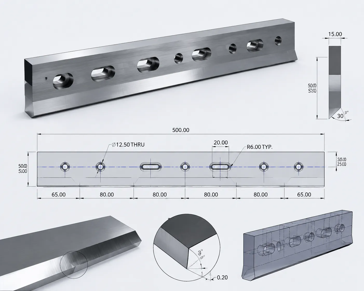 Precision CAD Drawing Blueprint for Custom Industrial Knife Manufacturing