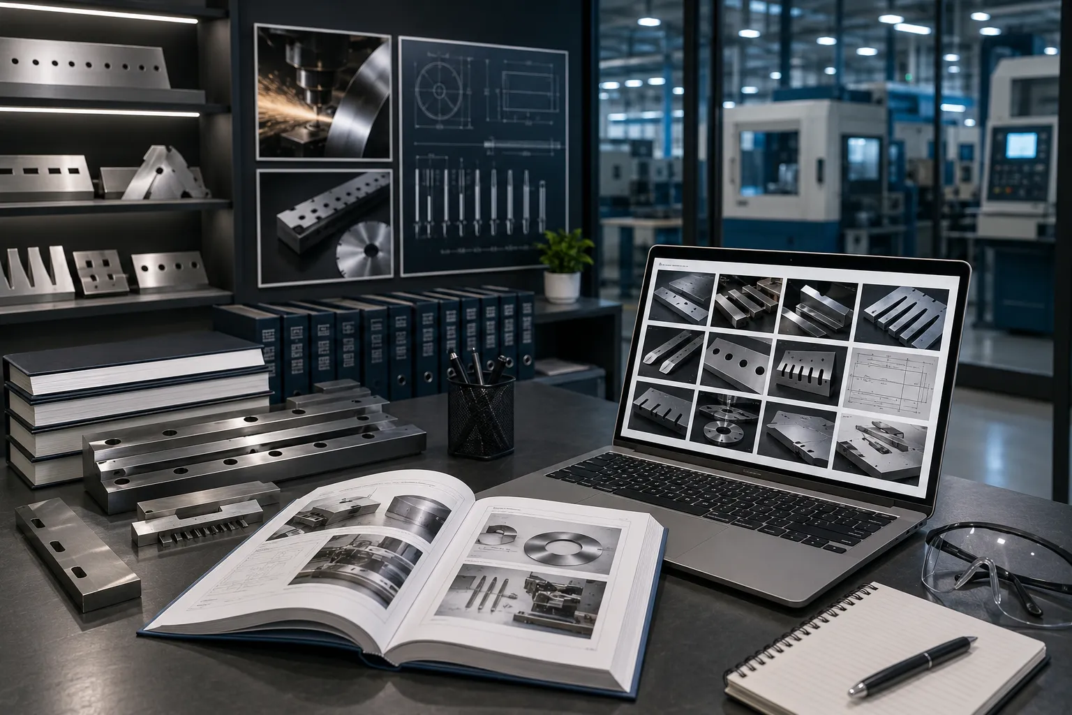 High precision industrial knife structural rendering and cutting process blueprint