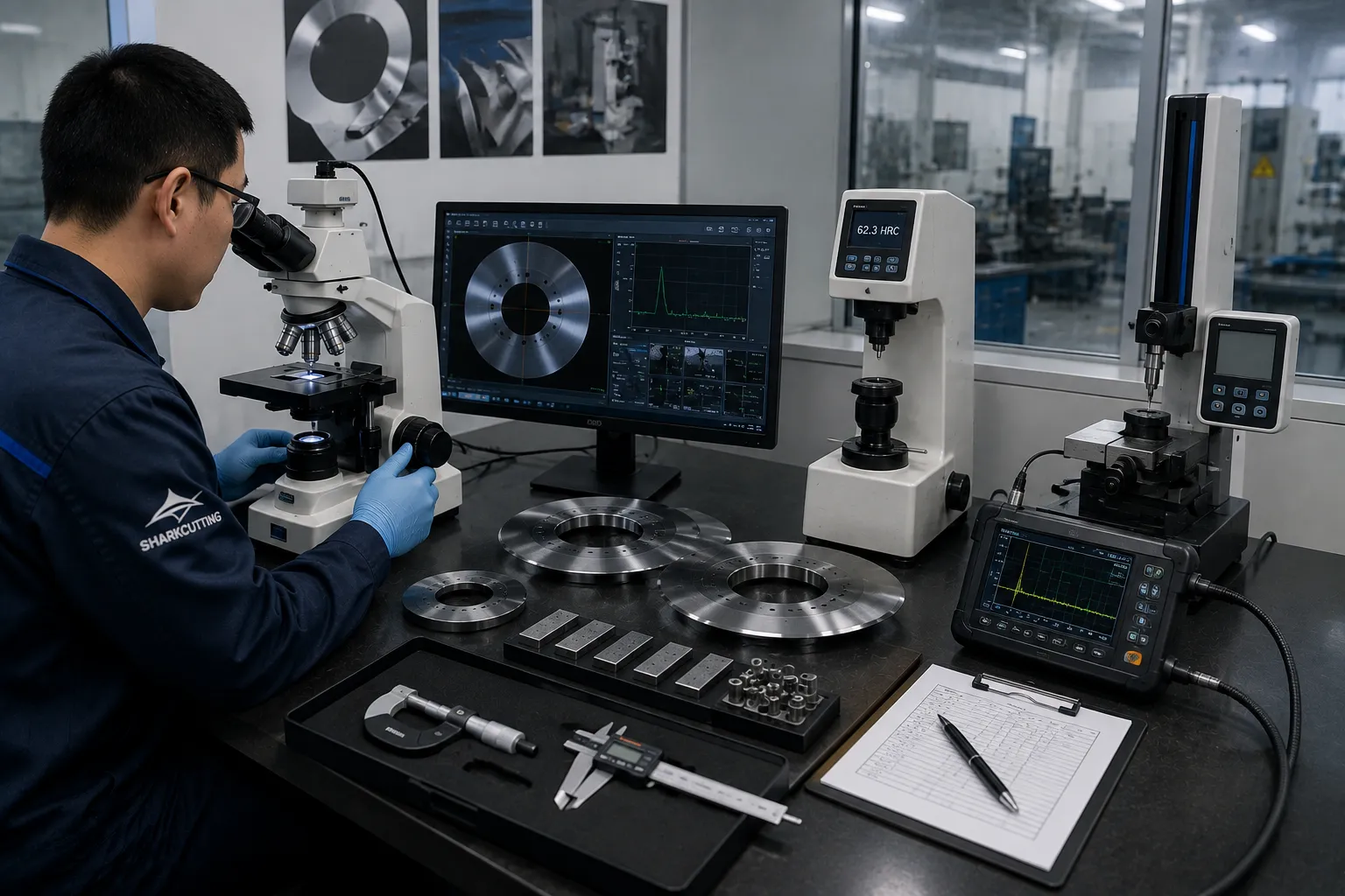 Sharkcutting technical benchmark inspection for tungsten carbide and steel industrial blades