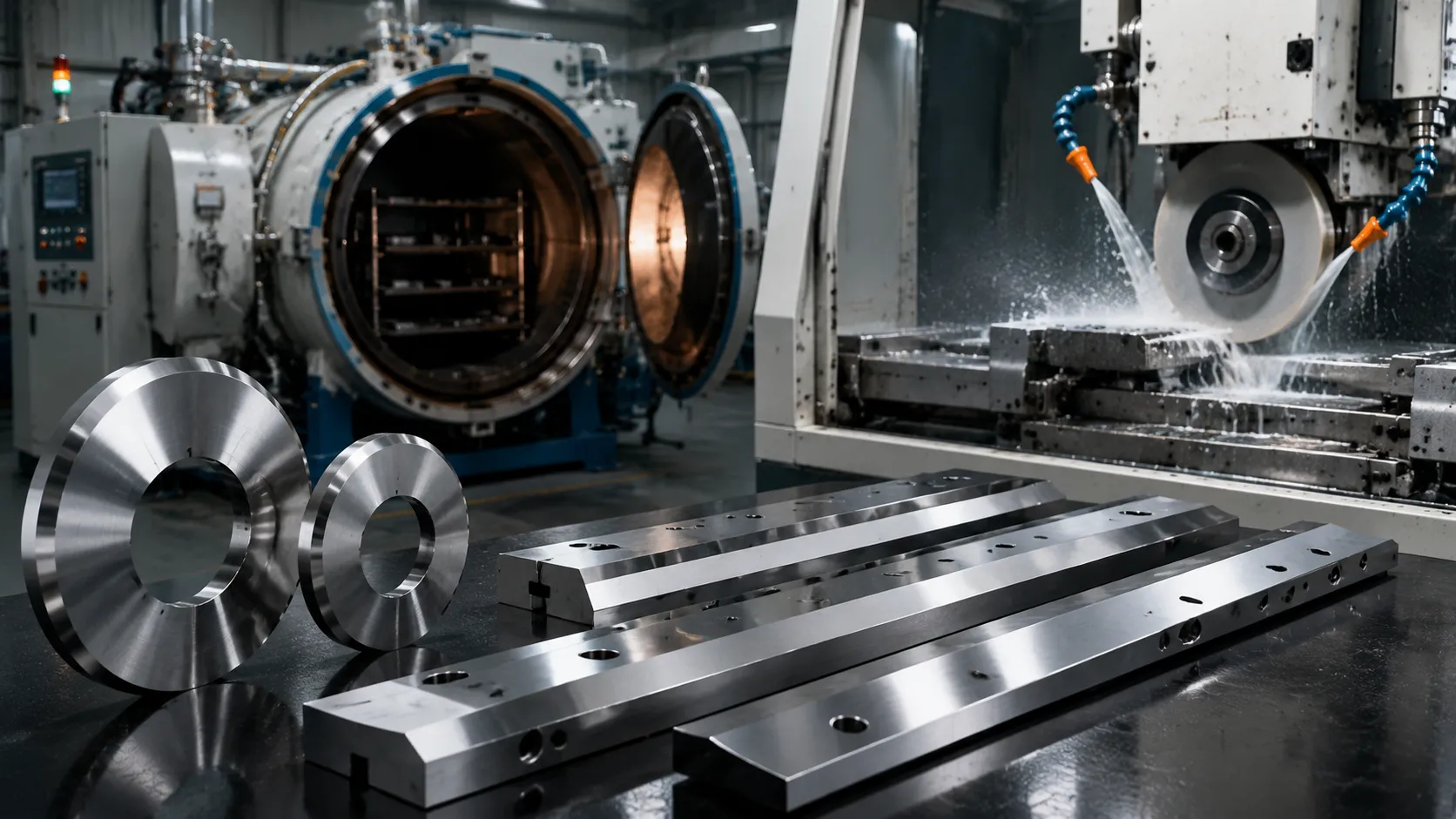 Sharkcutting high speed steel knives and tungsten carbide blades undergoing metallurgical inspection