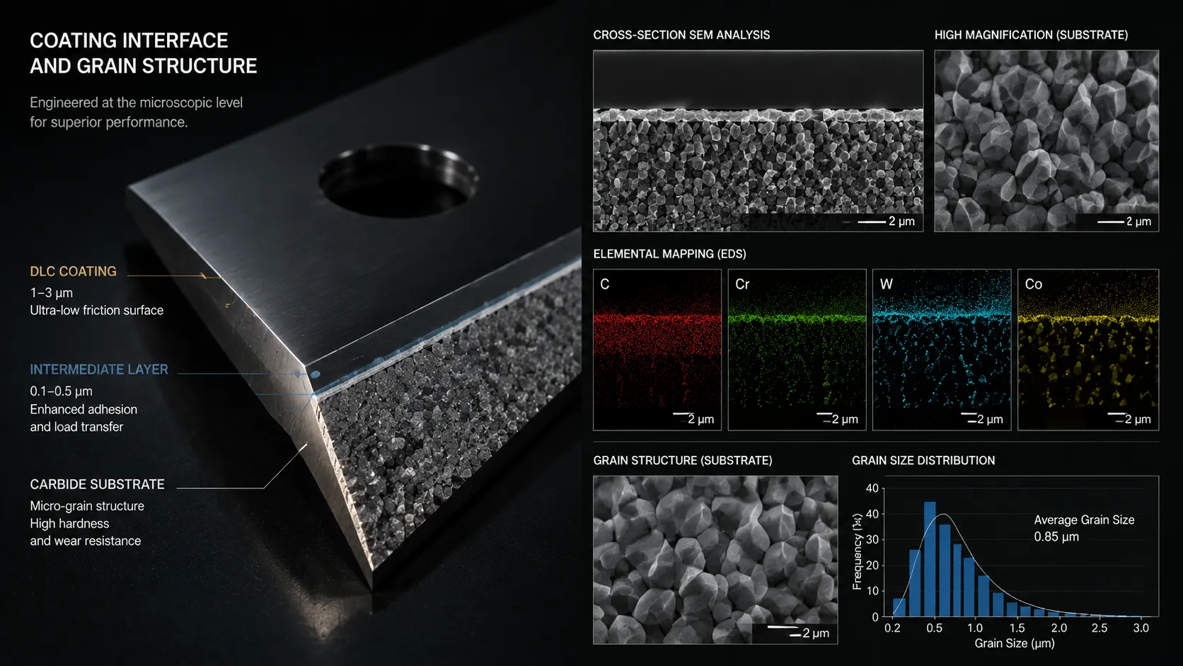 Metallurgical microstructure and PVD coating cross section diagram