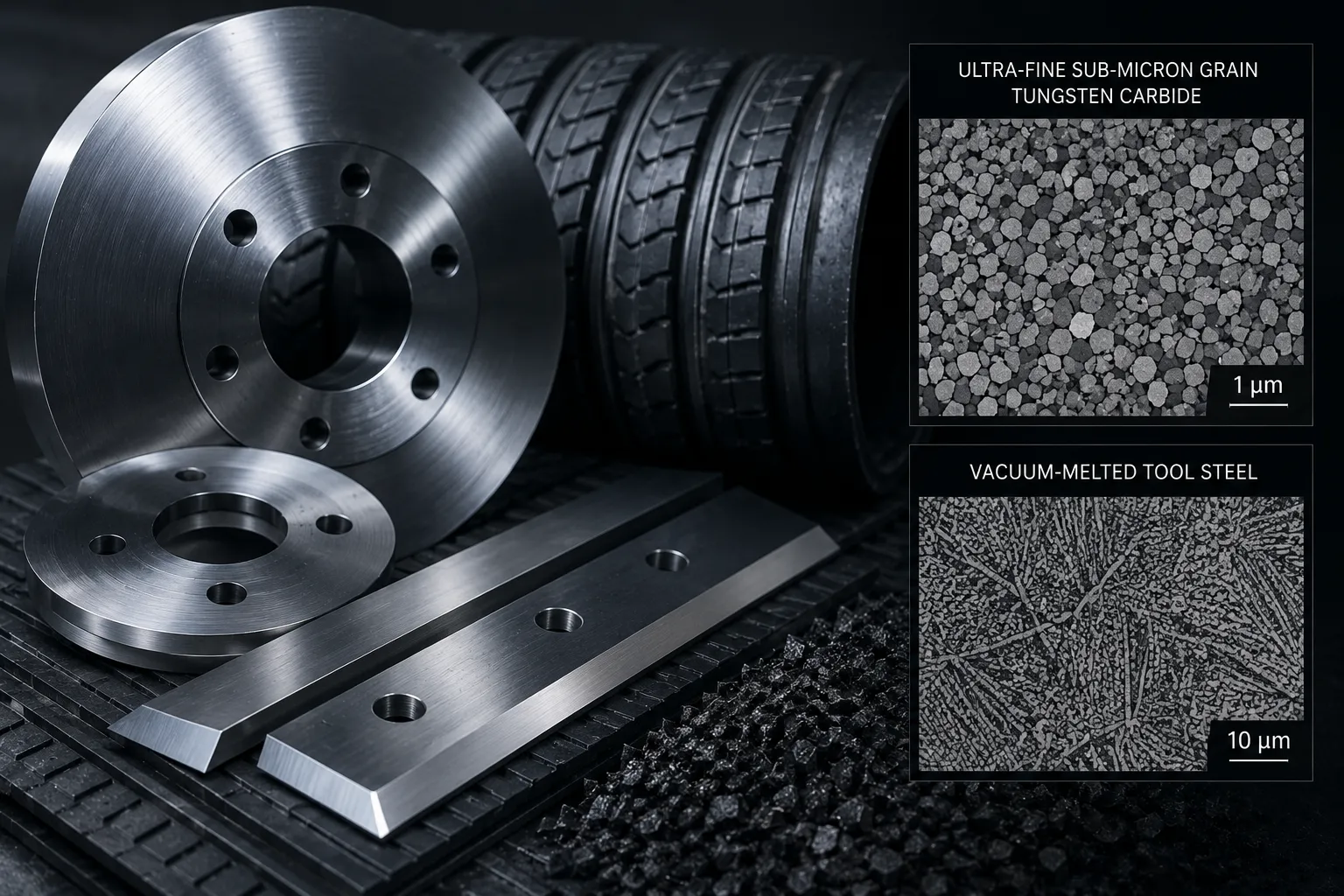 Precision ground tungsten carbide knives and high-speed steel rubber cutting blades