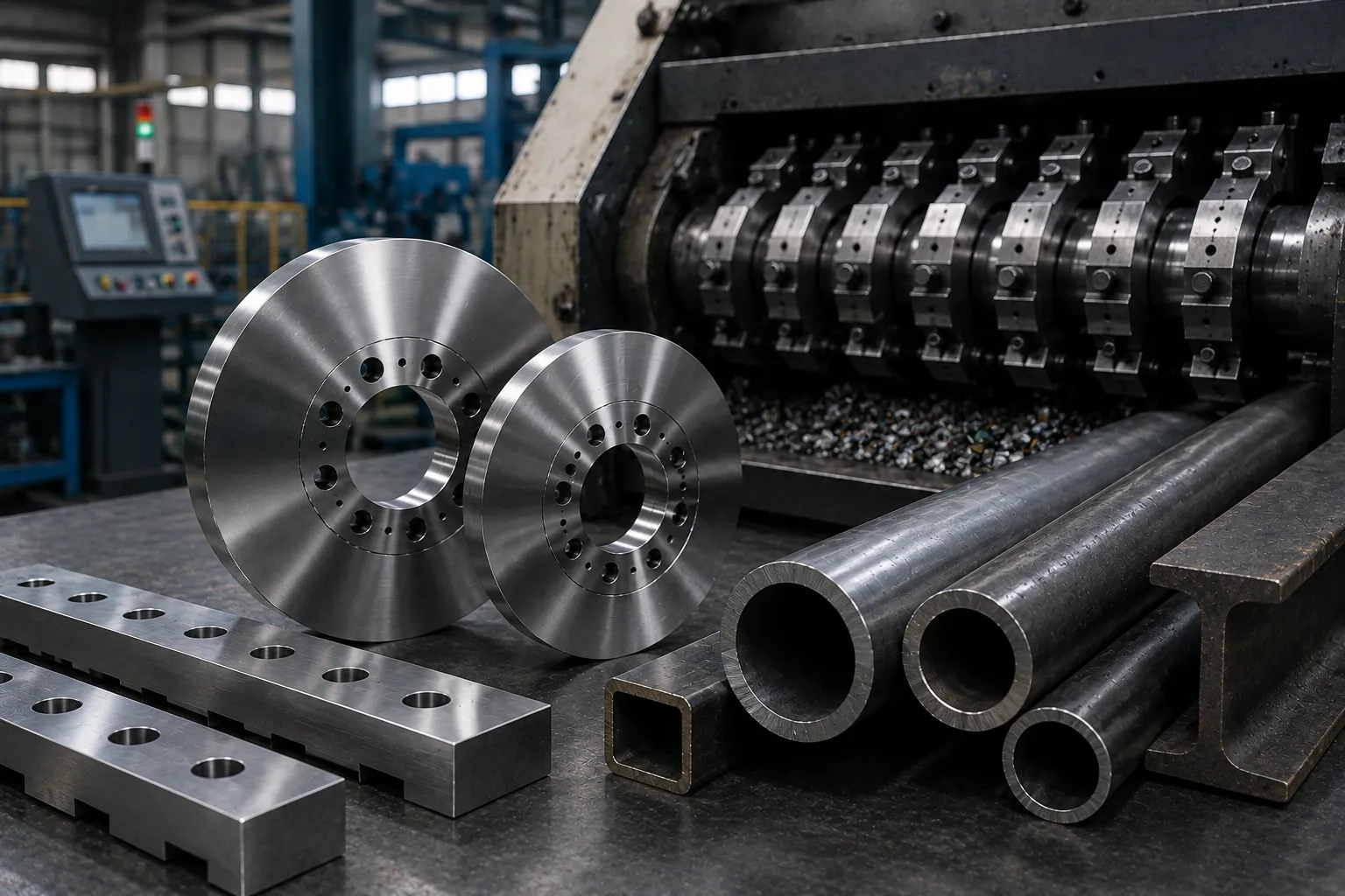 Thick wall pipe crusher knives processing continuous HDPE and PVC pipe scrap