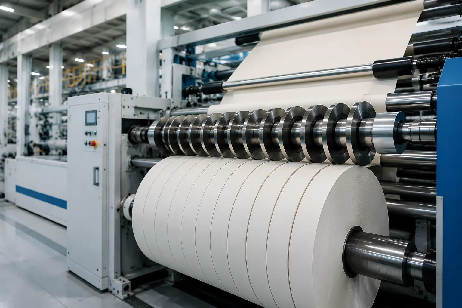 Paper converting line slitting operation