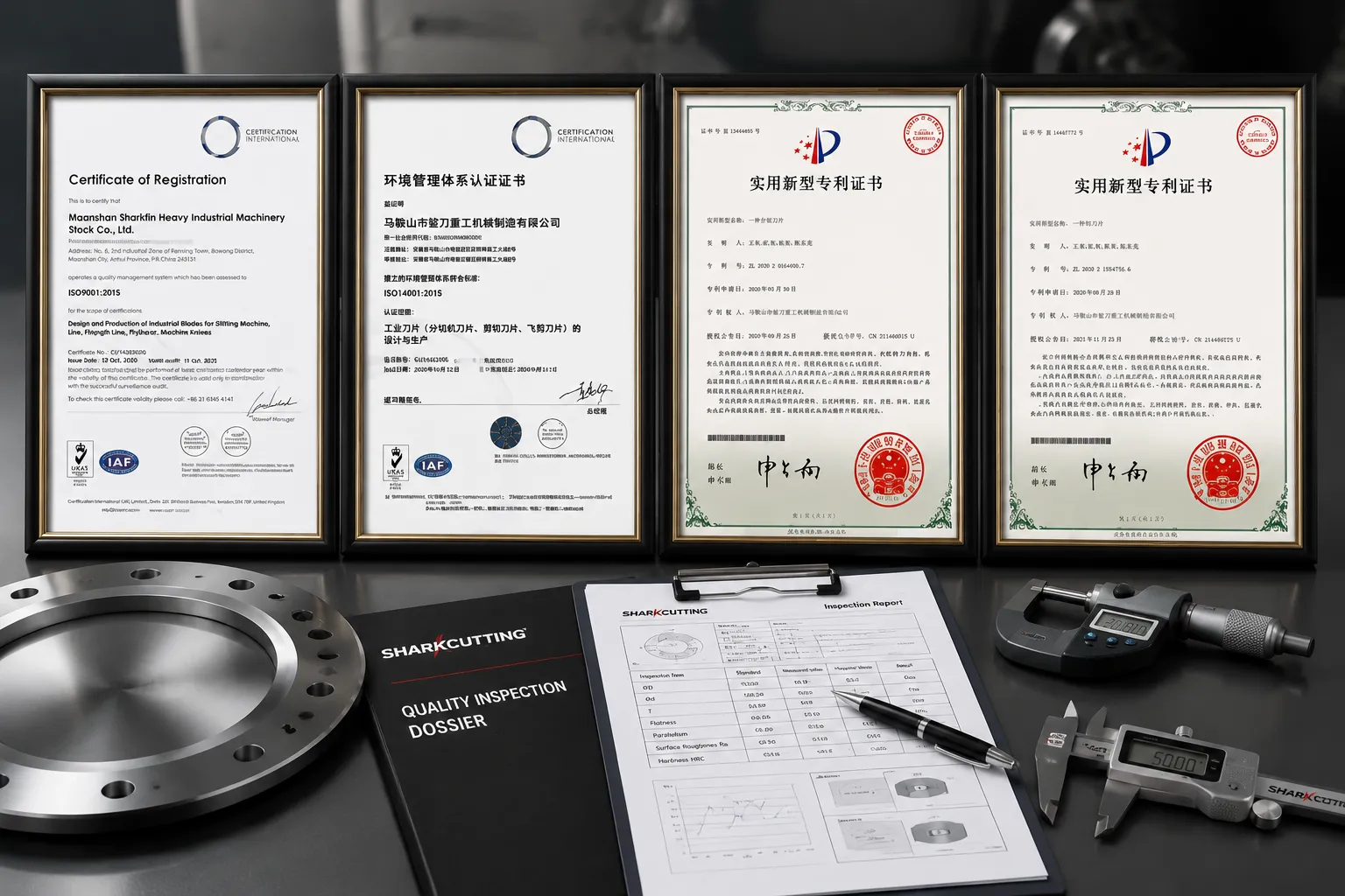 Material test report and optical emission spectrometer testing analysis for industrial knife manufacturing