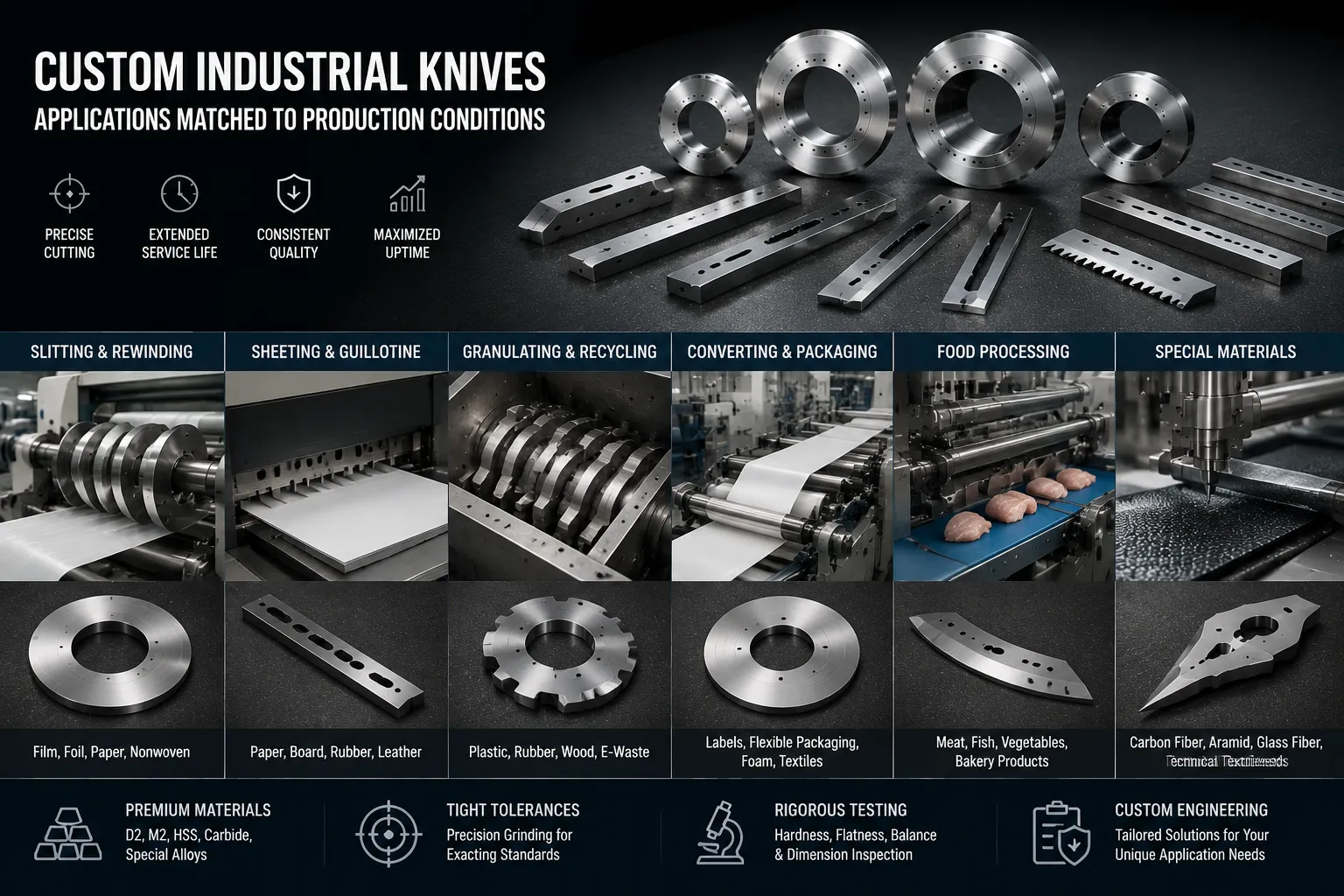 Custom machine knives application testing and engineering