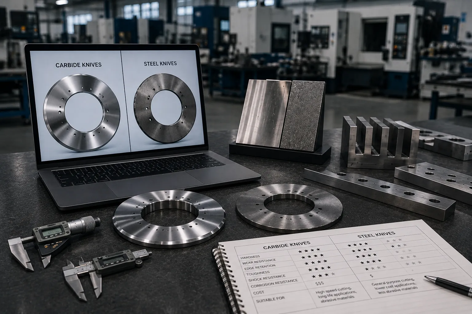 Tungsten carbide versus tool steel industrial knife comparison