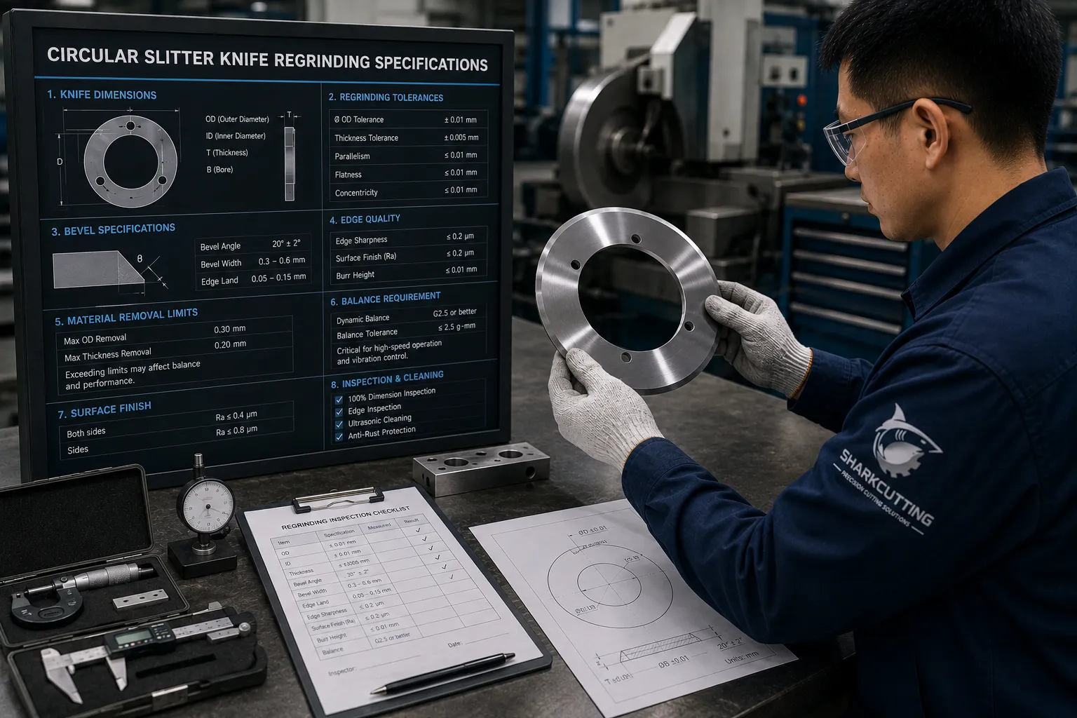 Circular slitter knife precision regrinding tolerance diagram