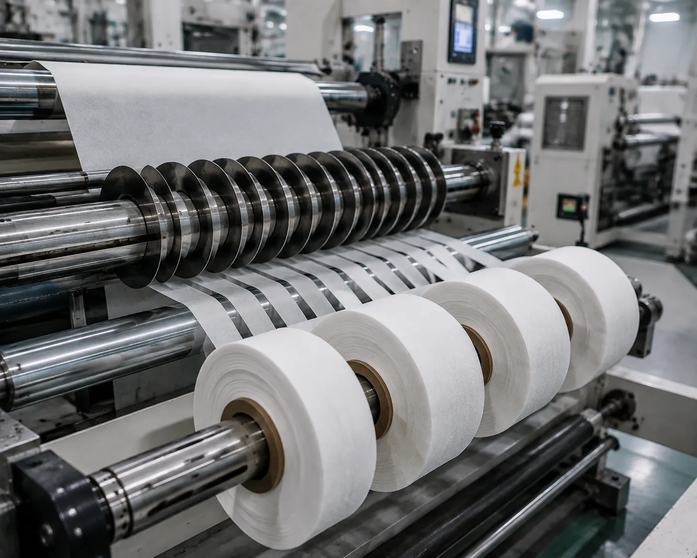 Specialty paper and delicate tissue converting using dust-free precision paper slitting blades