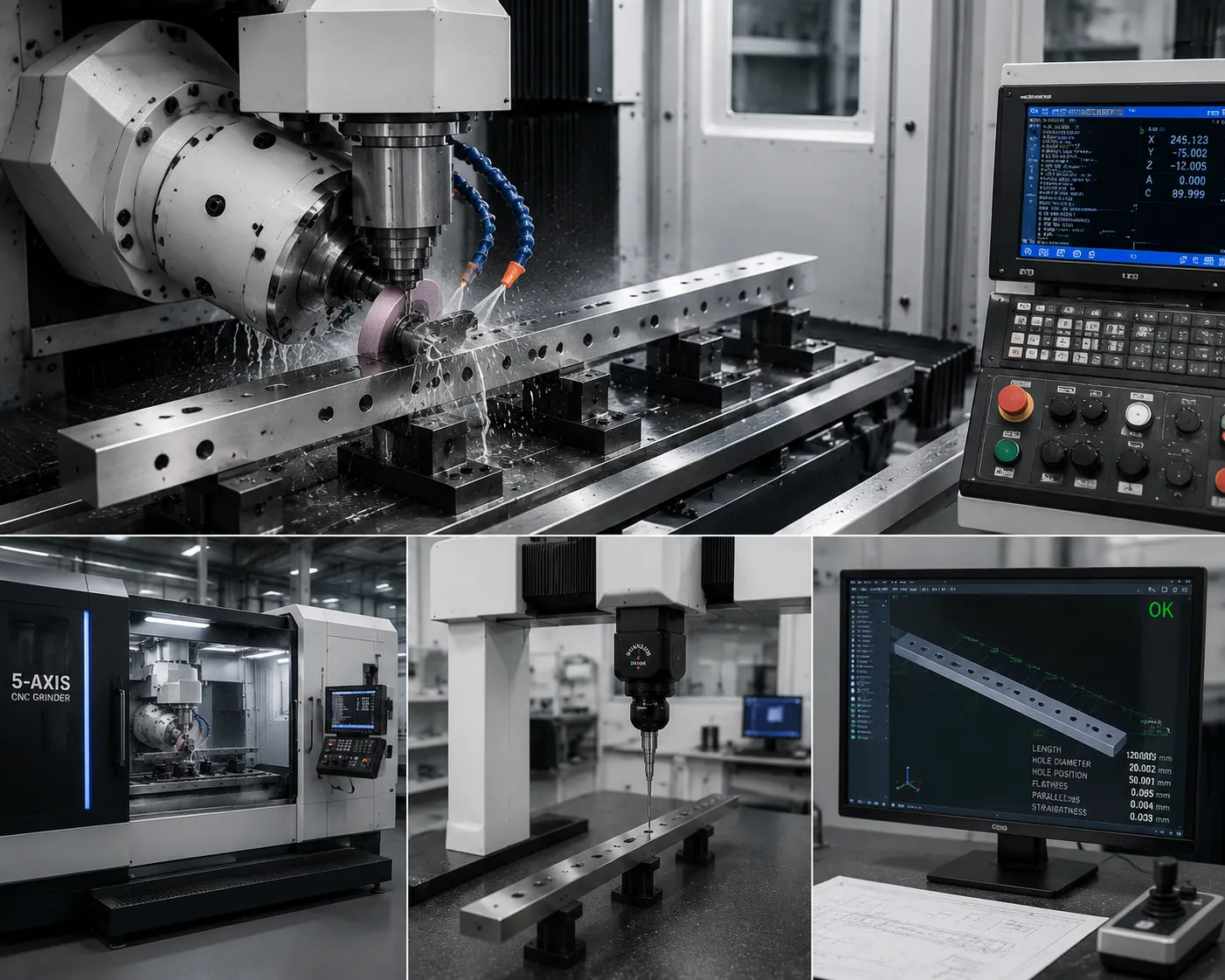 CMM dimensional inspection and laser micrometer measurement during CNC grinding