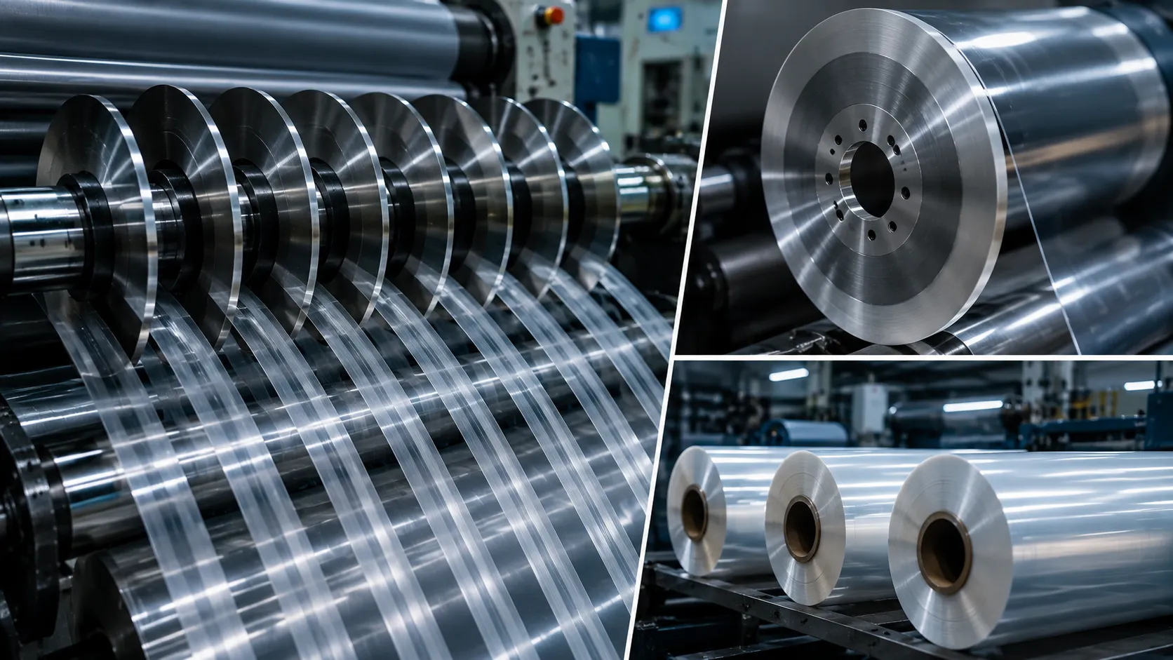 High speed BOPP film slitting machine equipped with precision blades