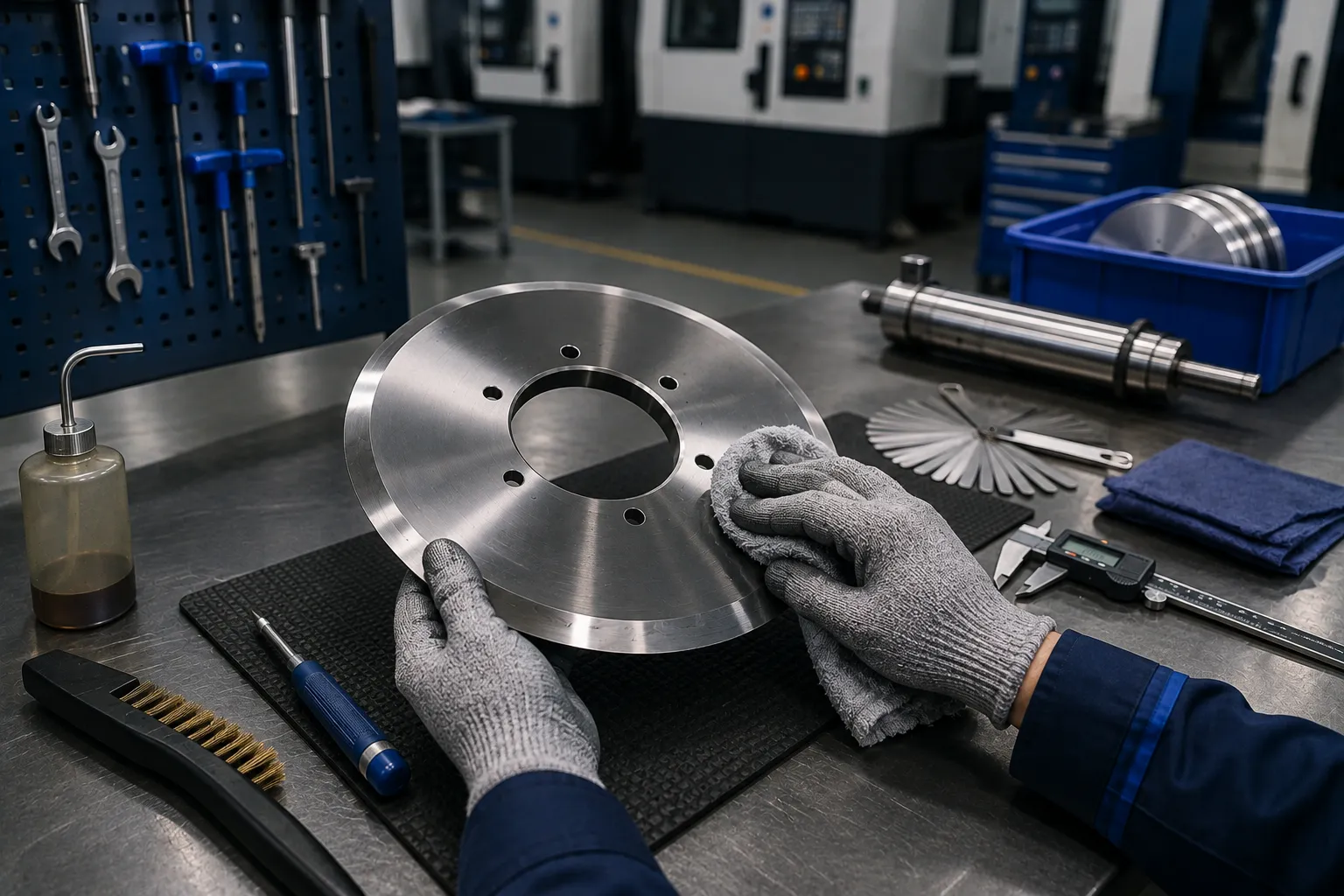 Industrial knife sharpening and preventive maintenance workflow