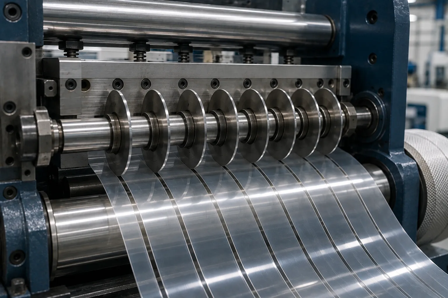 Crush score slitting roller knife arrangement