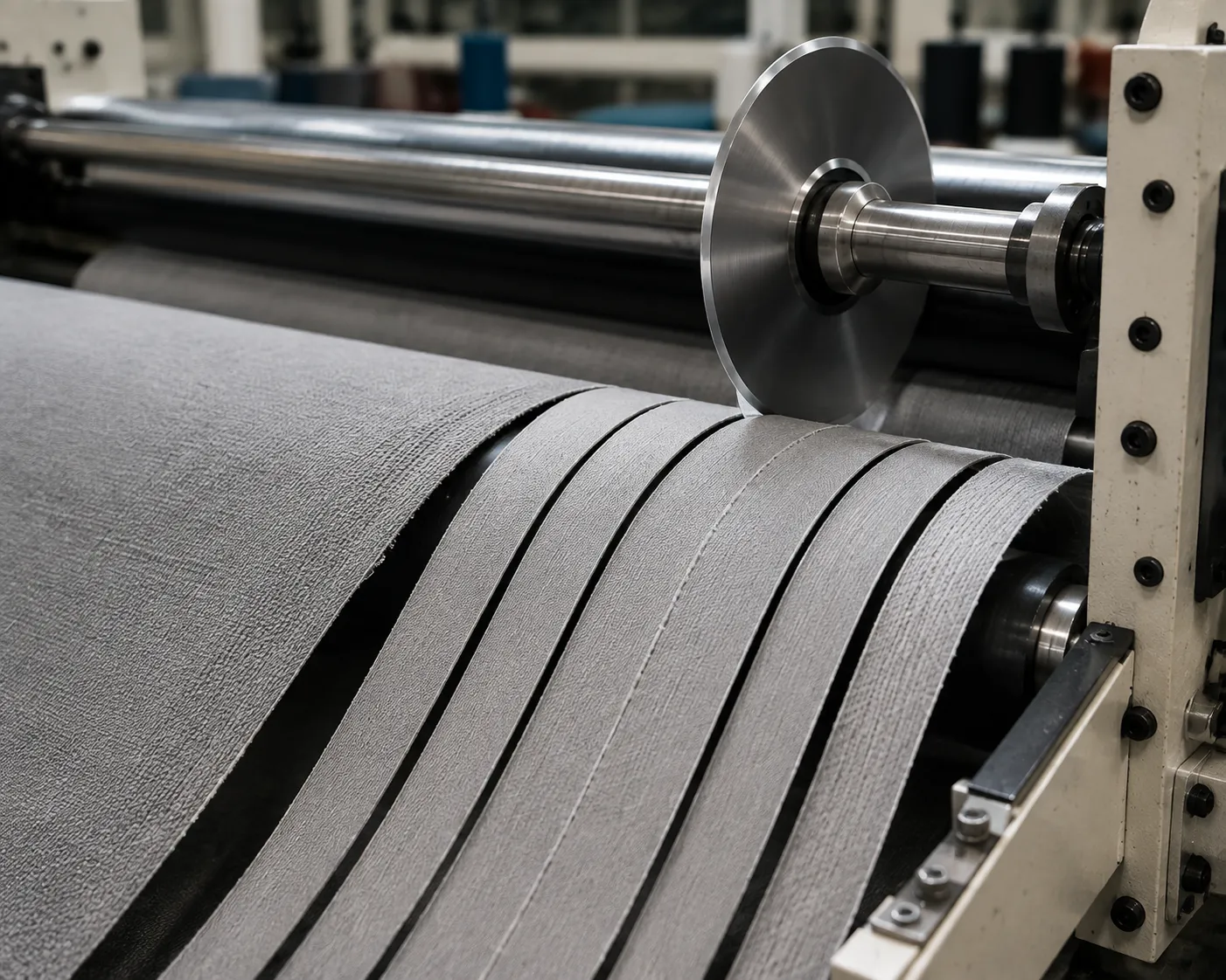 Precision woven fabric cutting blades in operation