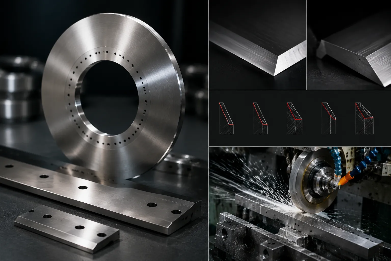Custom geometric shear angle configuration on packaging machine knives