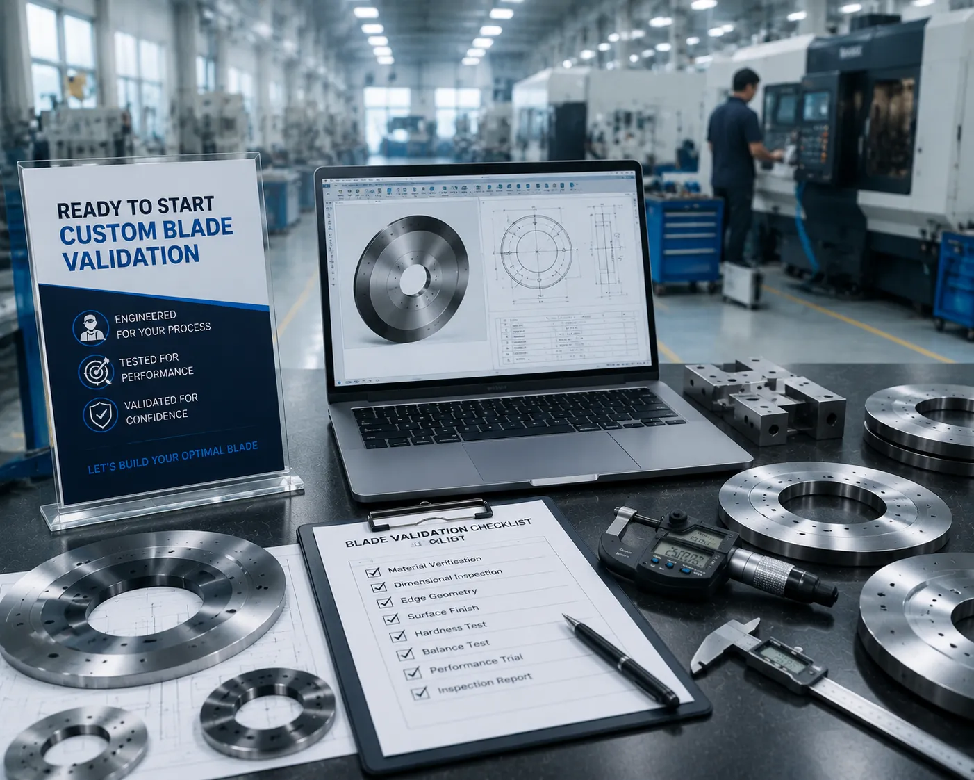 Sharkcutting precision blade testing and dimensional inspection equipment