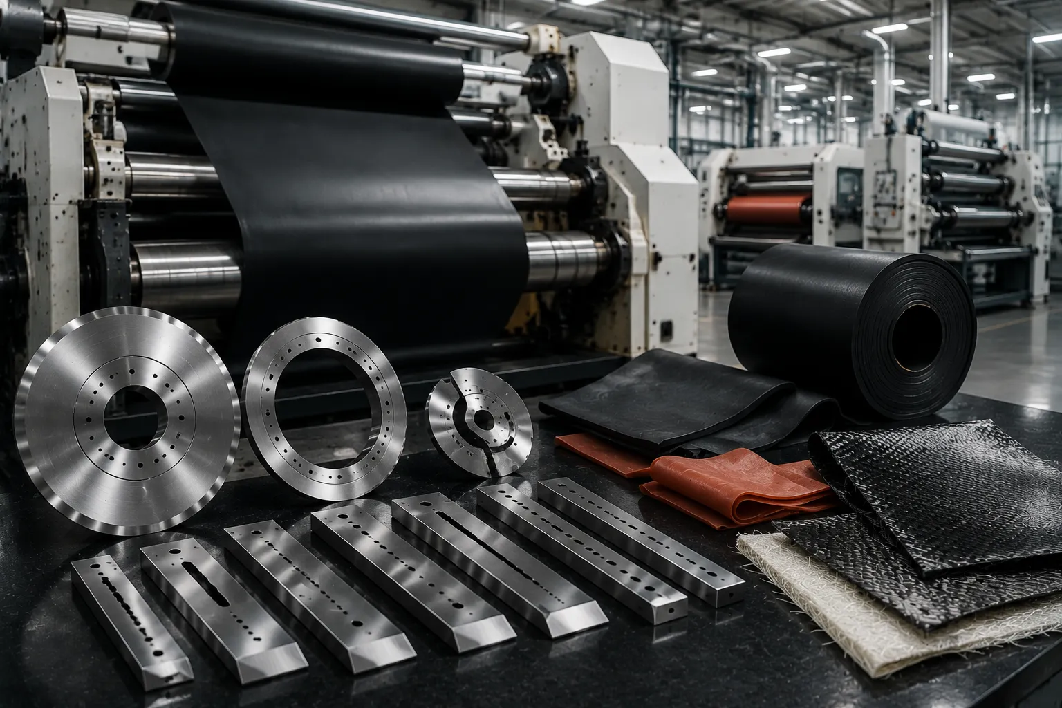 Specialty cutting components for rubber, elastomer, and composite processing
