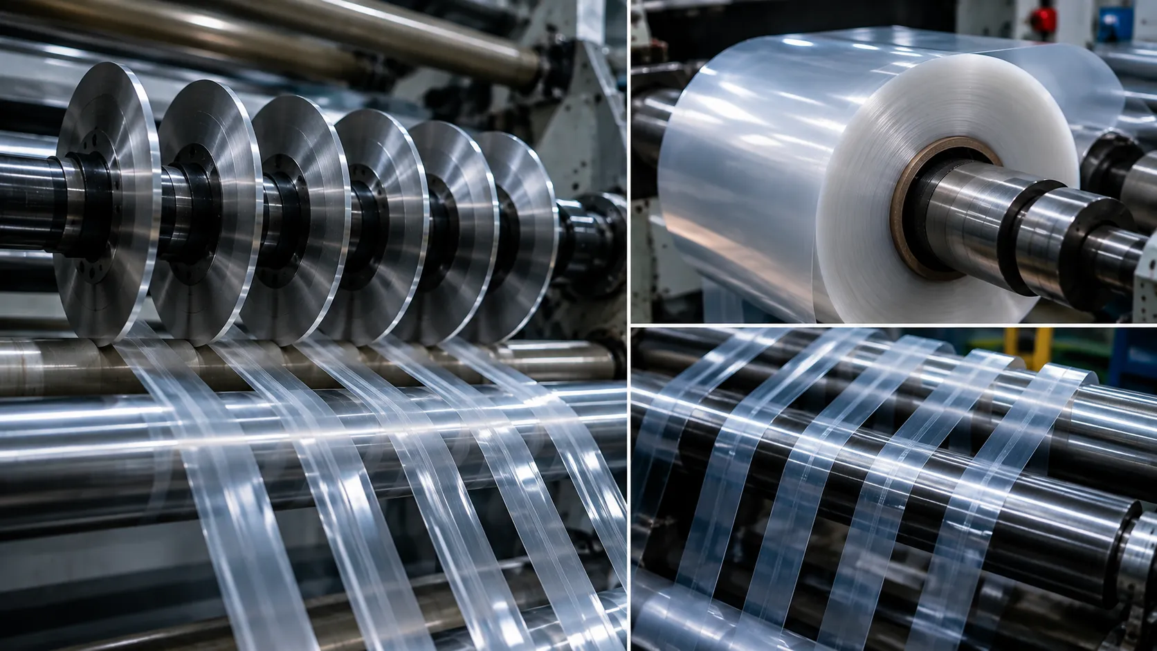 Flexible PE polymer packaging film slitting operation