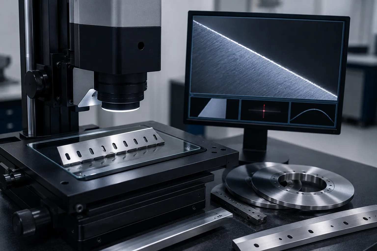 Quality inspection of precision ground razor slitting blades