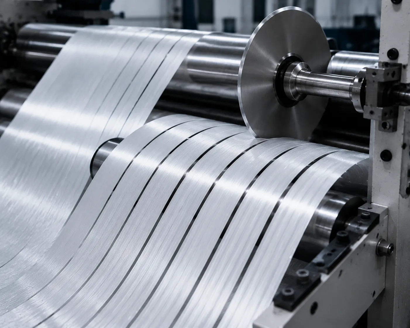 Carbide synthetic fiber slitting blade handling abrasive materials