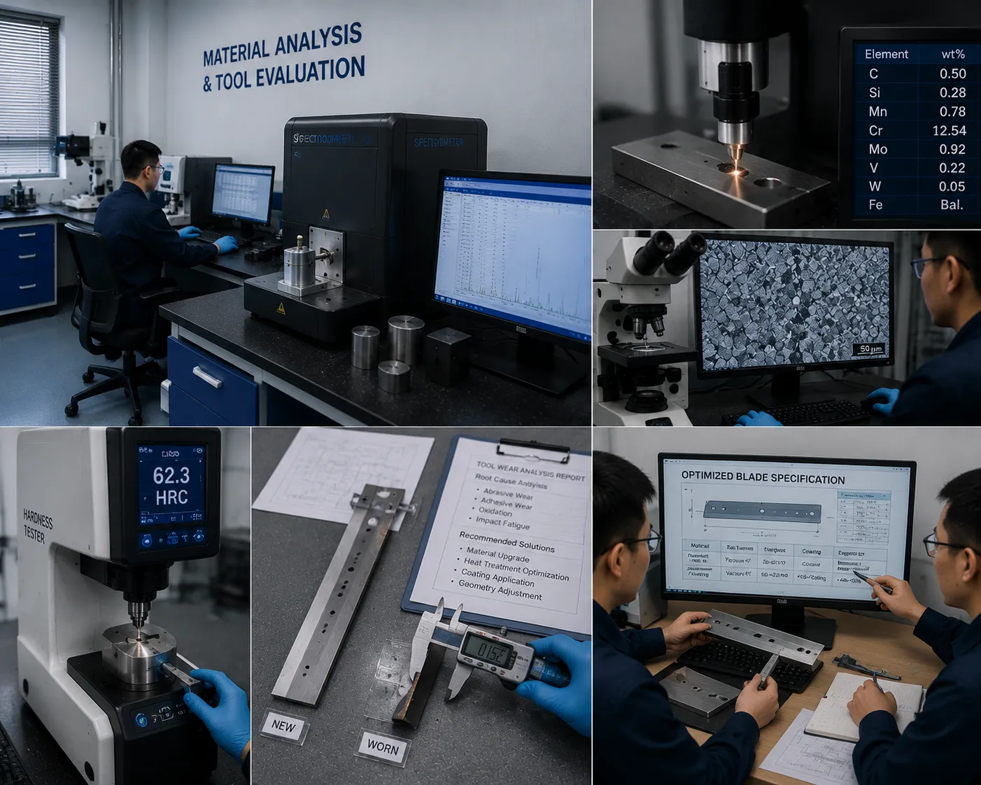 Metrology laboratory technician conducting blade wear analysis