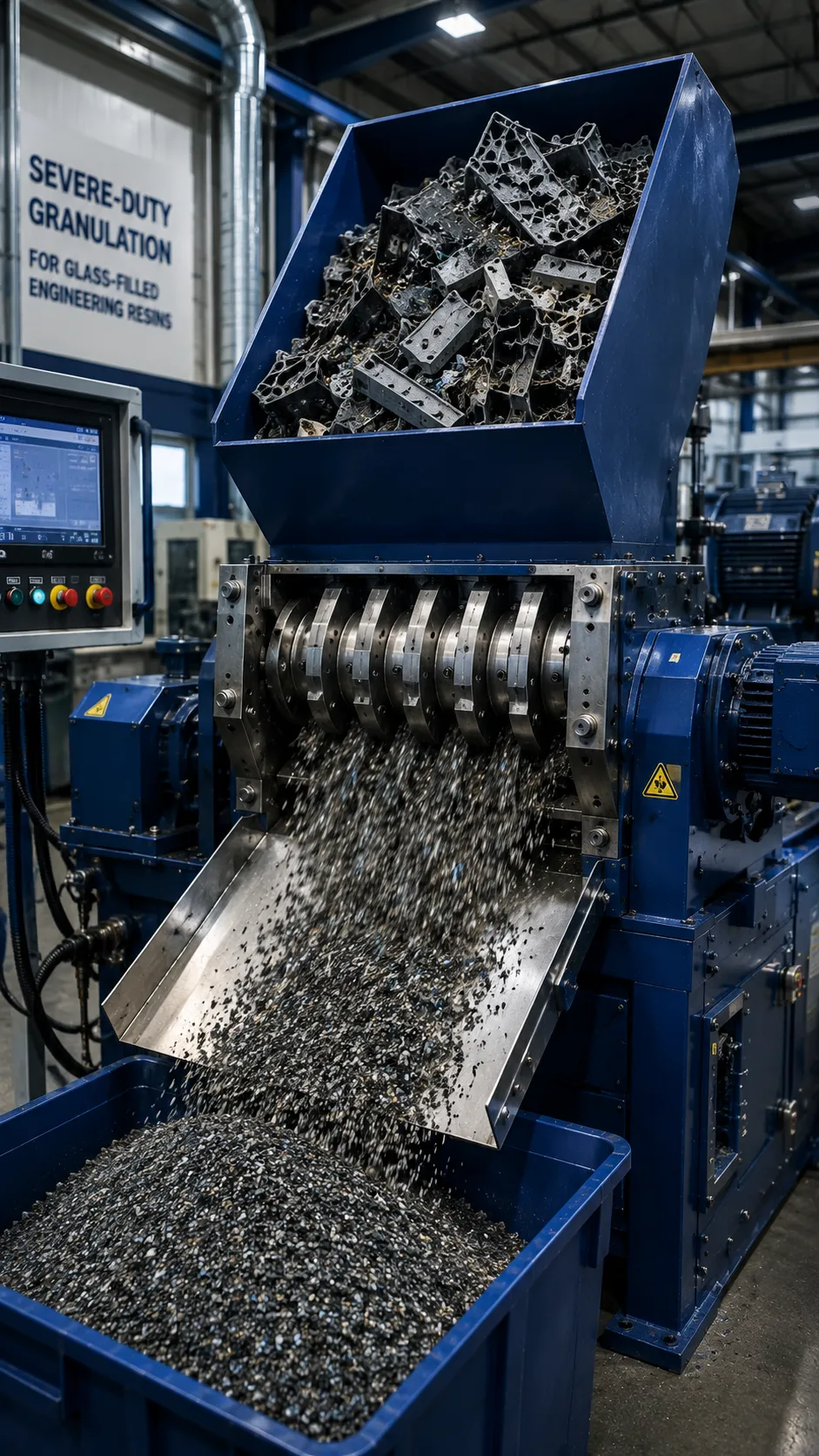 Wear-resistant granulator blades processing abrasive glass-filled engineering plastics