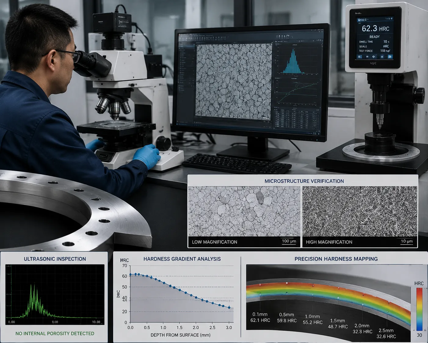 Precision slitting blade material quality inspection and grain structure analysis