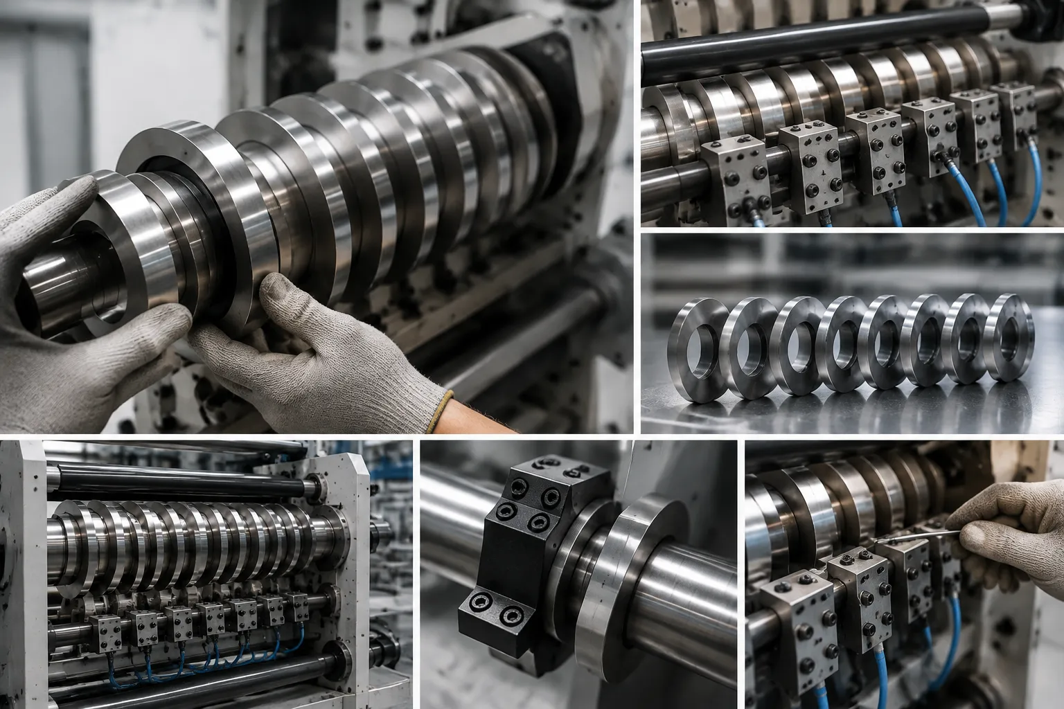 Online circular slitter knife installation and pneumatic knife holder fine-tuning