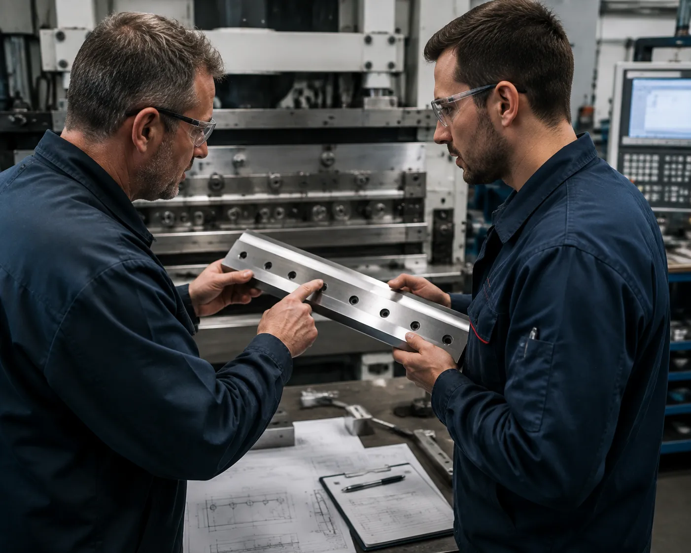 Industrial guillotine blade technical support and inspection process