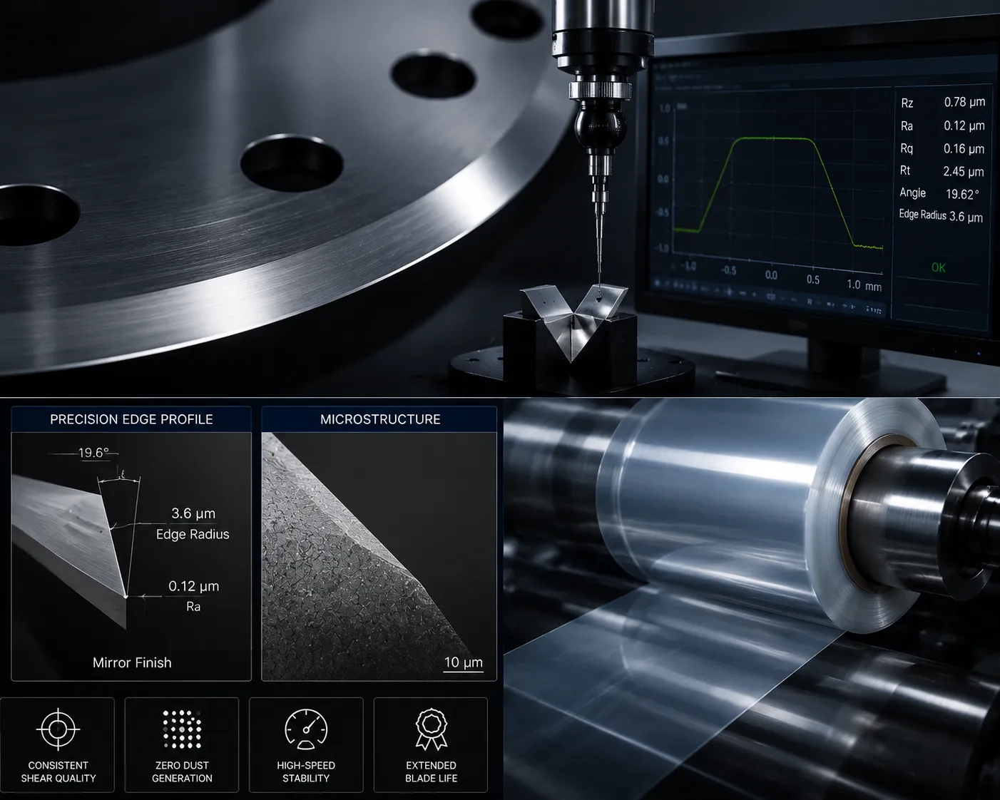 Flexible packaging film slitting blade application