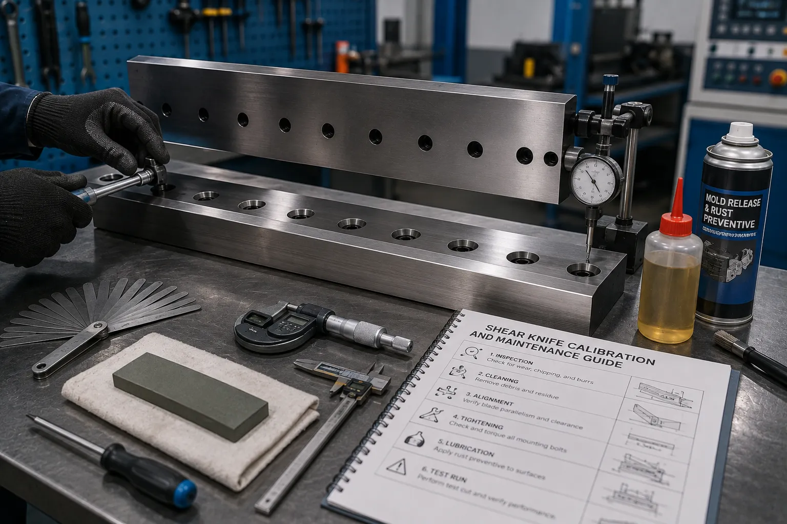 Shear slitting knife setup, alignment calibration, and maintenance guide