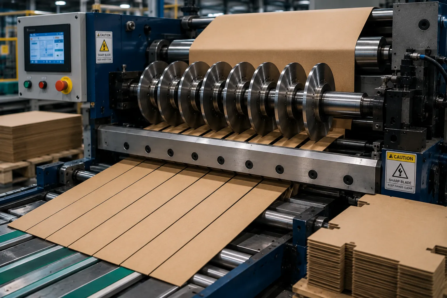 Cardboard converting and packaging slitting equipment