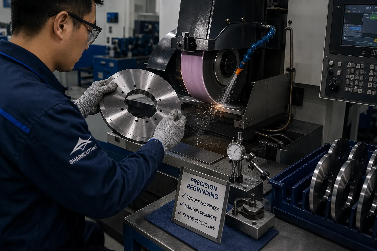 Precision industrial blade sharpening process