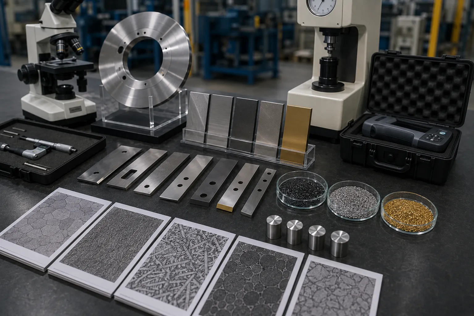 Precision ground tungsten carbide and tool steel industrial blade inspection